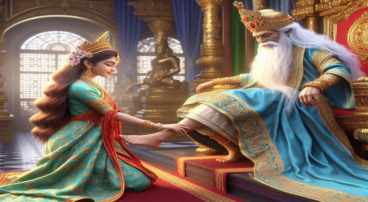  A women, Touching the feet of her father 