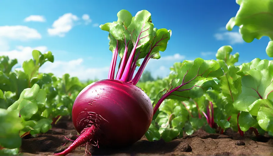 a close up of a red radishes in a field