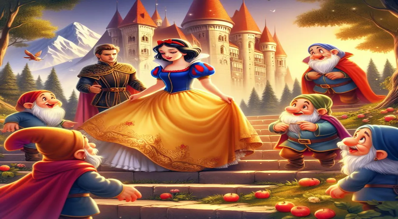 a painting of snow white and the seven dwarfs