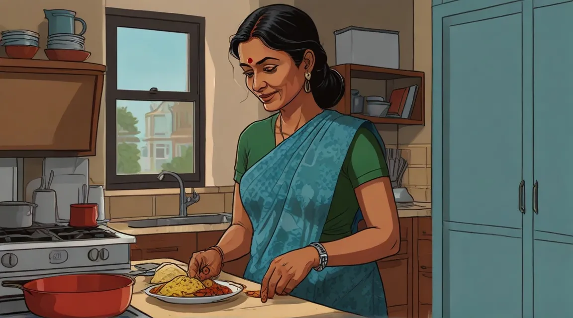 a woman standing in a kitchen preparing food