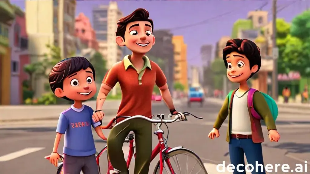 a man riding a bike next to two children