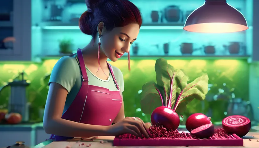 a woman in an apron is cutting up vegetables