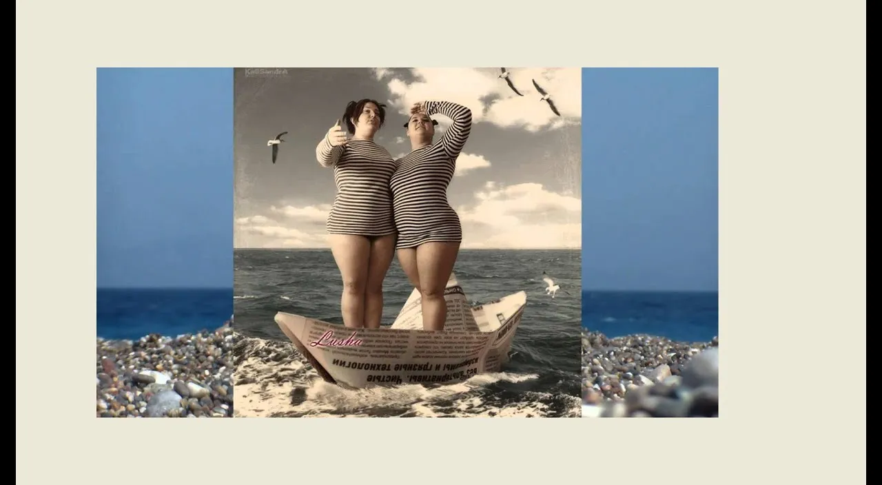 a couple of women standing on top of a boat