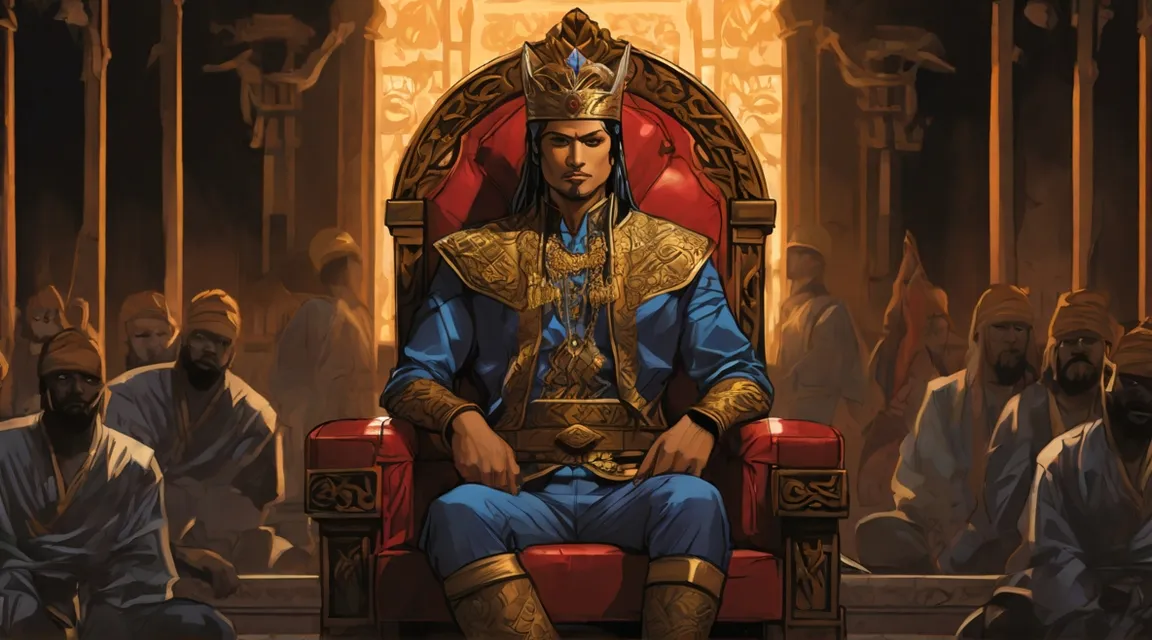 a painting of a man sitting on a throne