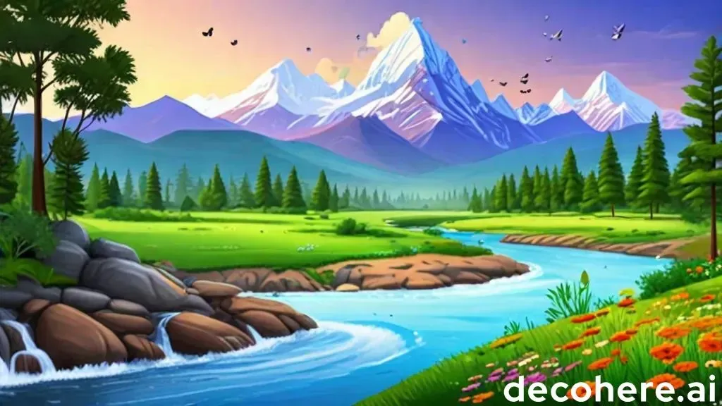 a painting of a mountain landscape with a river