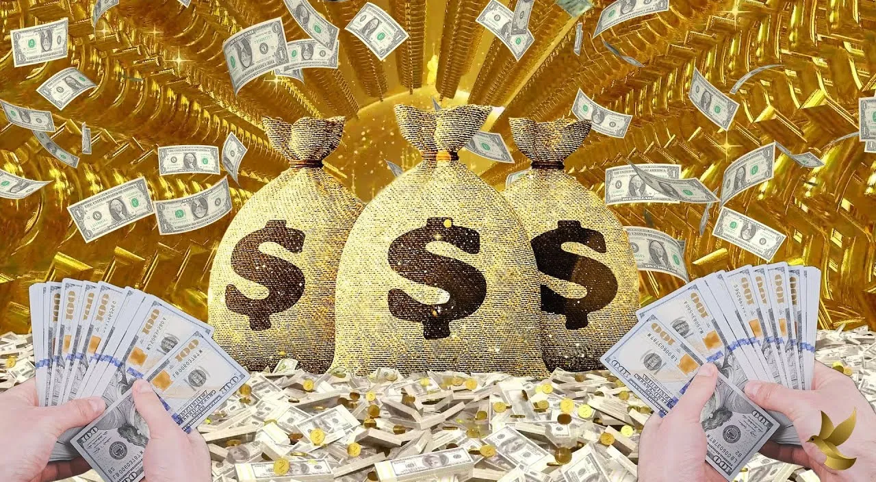 Create a money with a golden background, 8k, size of 1920x1080, colorful
