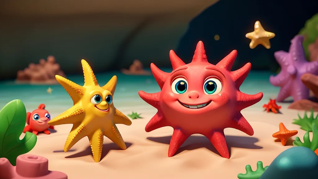  starfish facial expression are happy and dancing with others