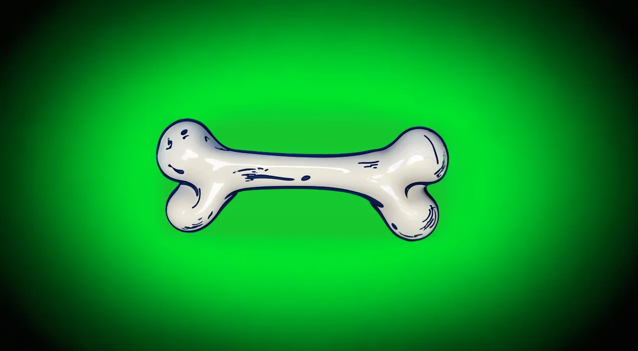 a white dog bone on a green background