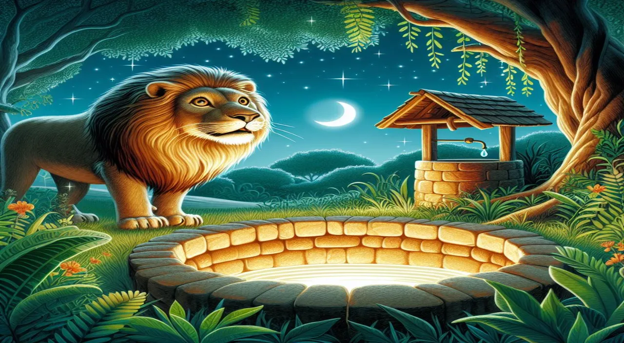 a painting of a lion and a birdhouse