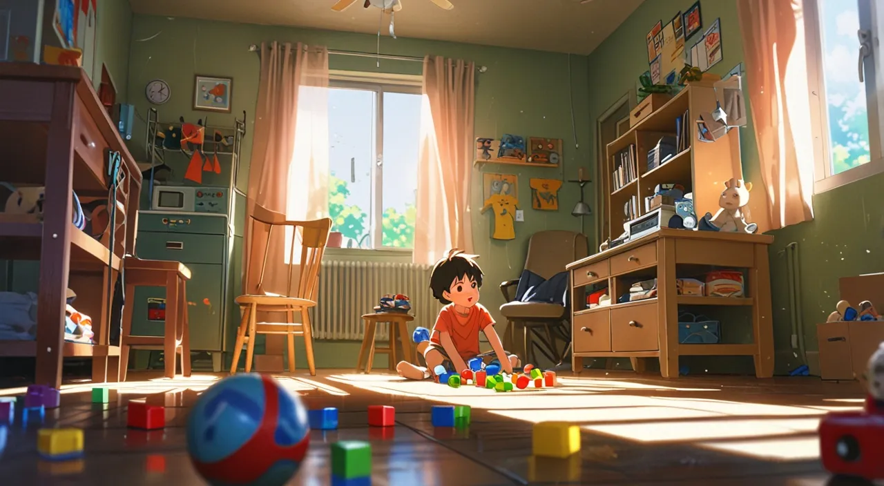 a child playing with toys in a room