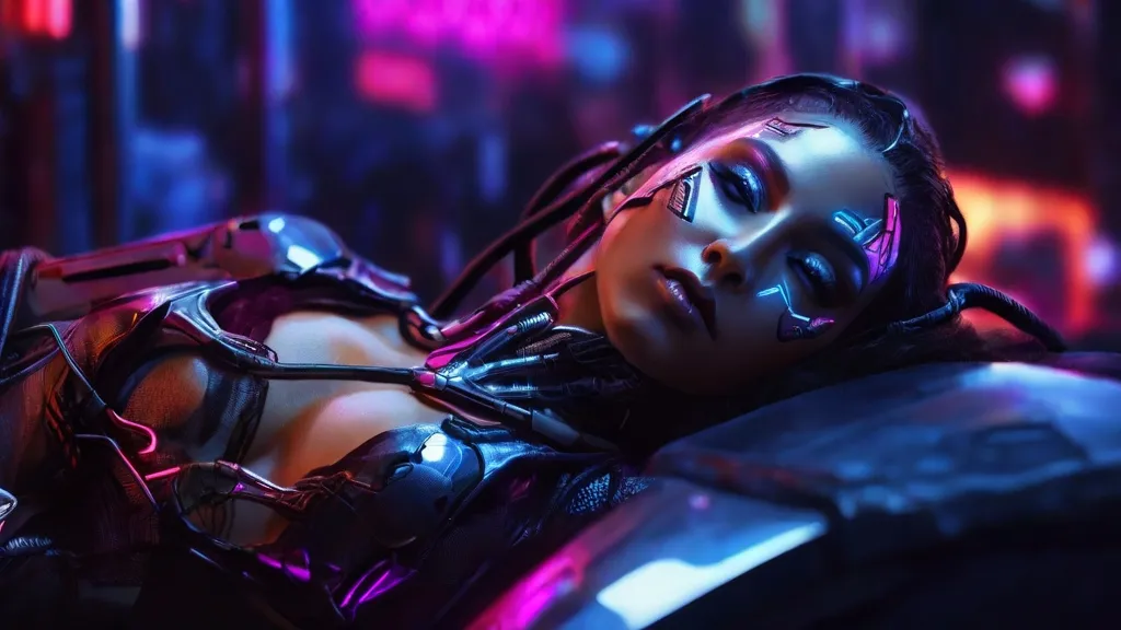 a woman in a futuristic suit laying down