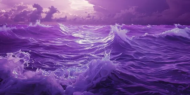 a painting of a purple ocean with waves