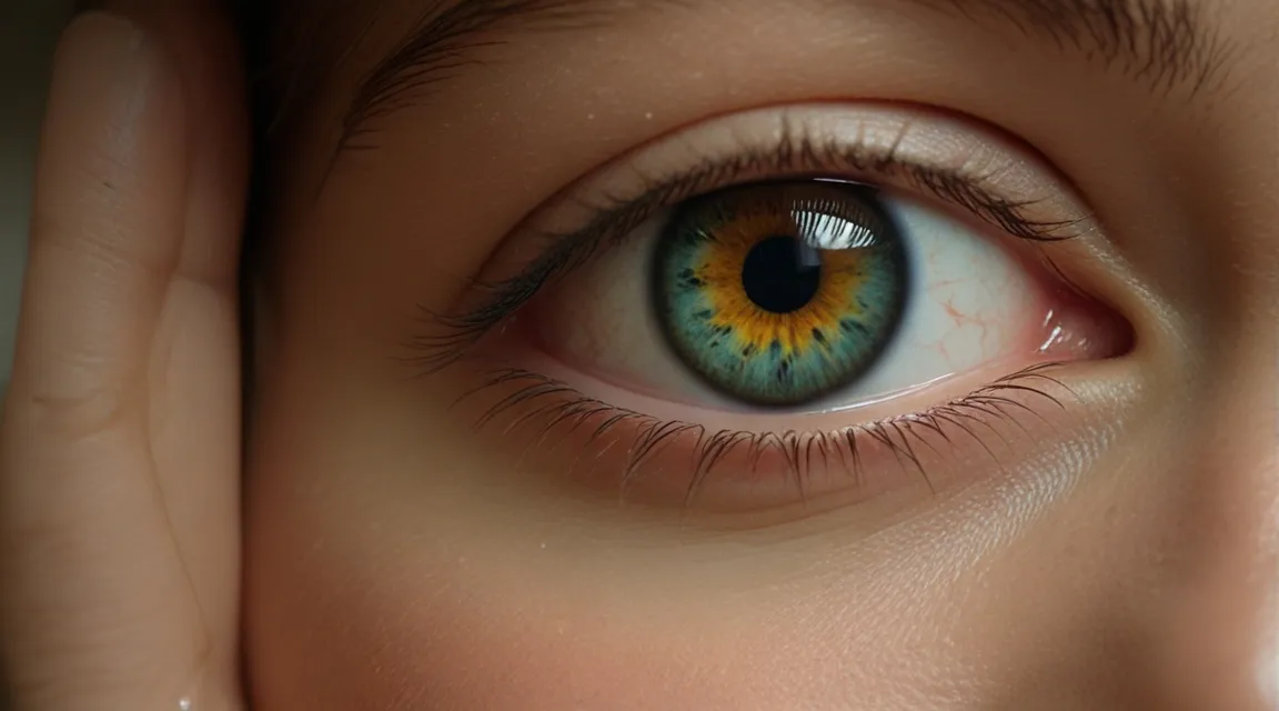 a close up of a person's blue eye