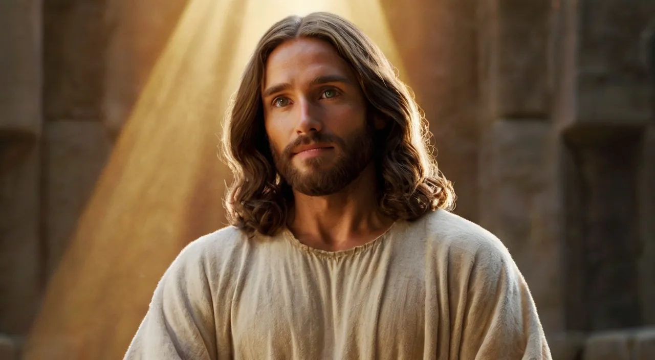 a man with long hair standing in front of a light