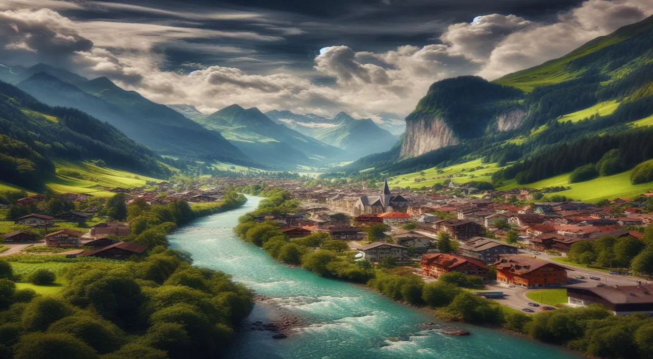 a river running through a lush green valley