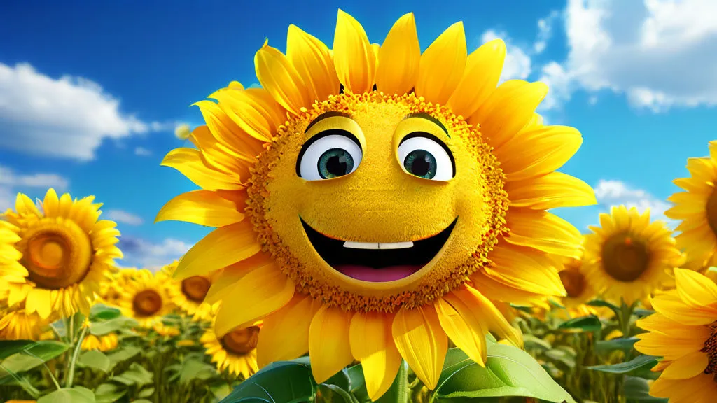 a sunflower with a smiley face in a field of sunflowers