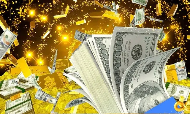 falling money with golden background