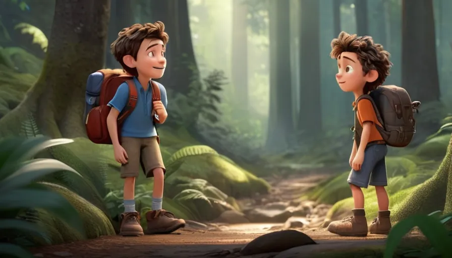  only two kids standing in the middle of a forest