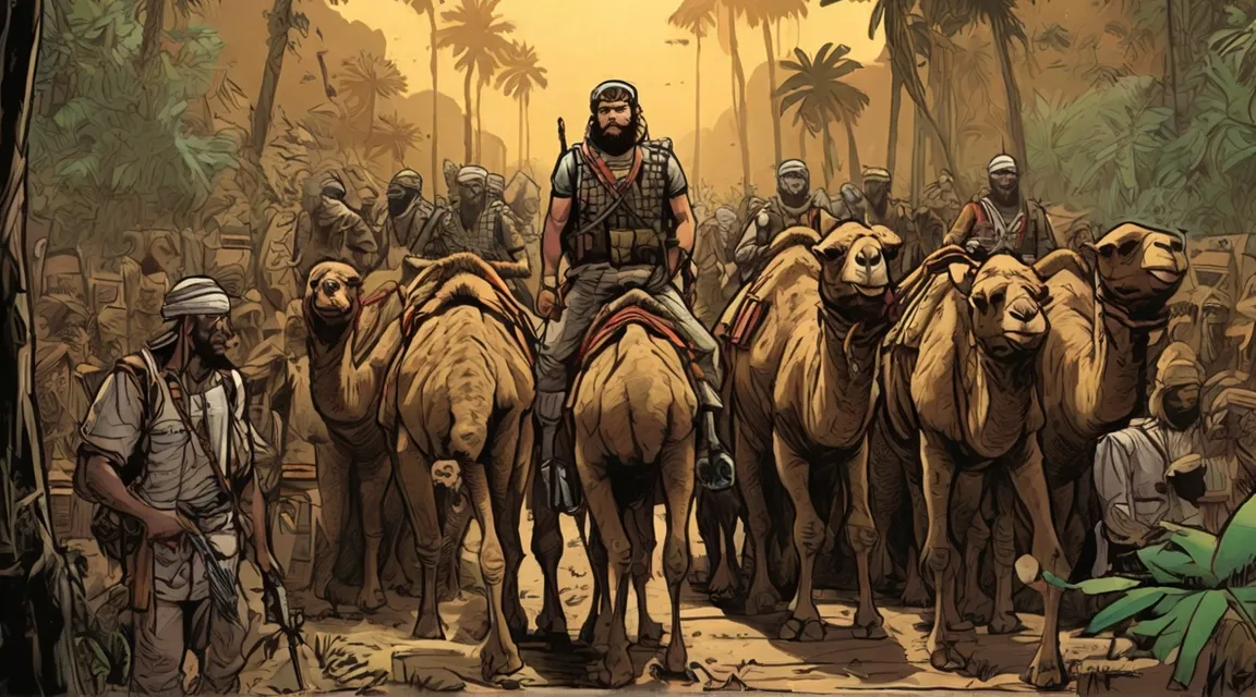 a group of men riding on the backs of camels