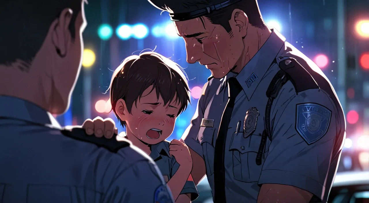 a police officer talking to a little boy in a fair