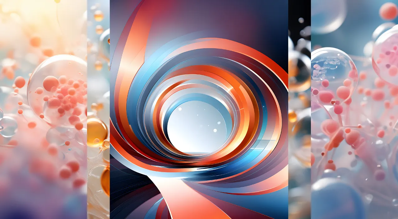 a series of three abstract images with bubbles