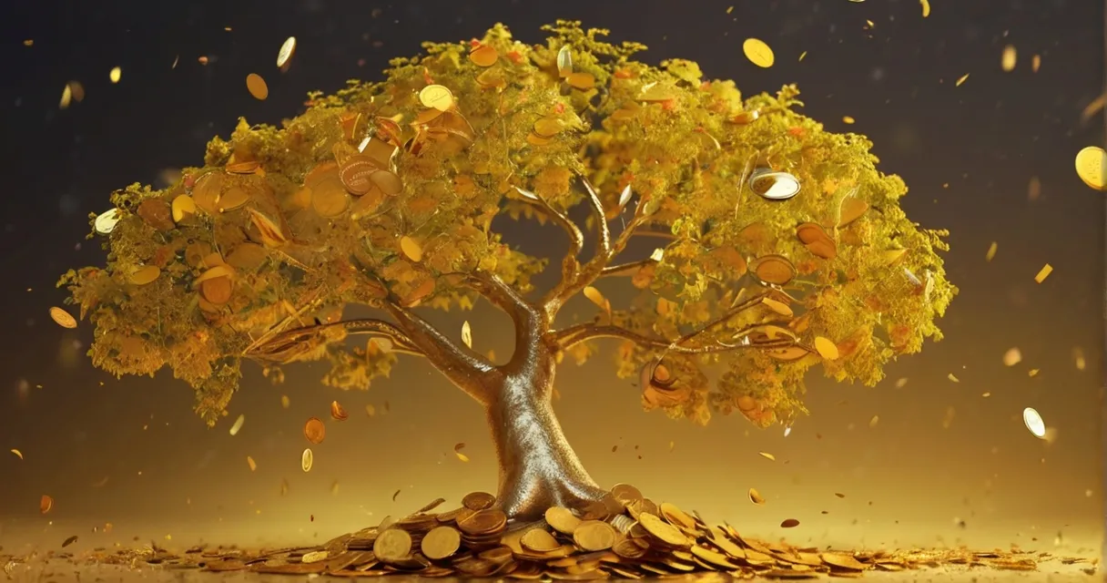 Create a Money with a golden background, 8k, size of 1920x1080, colorful
