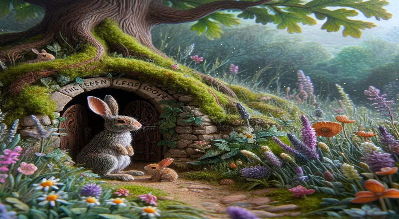 a painting of a rabbit sitting in a doorway