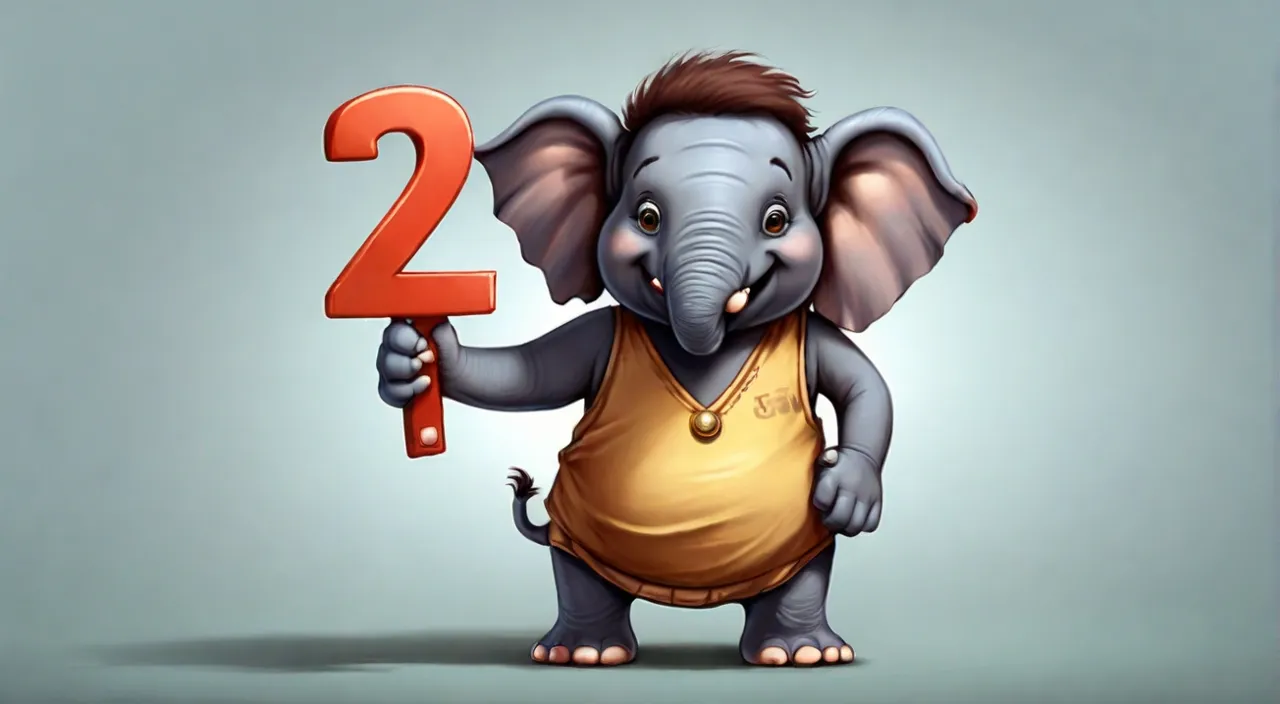 a cartoon elephant holding a number two sign