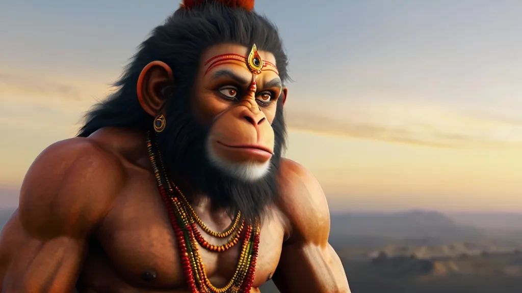 Create a god hanuman with a golden background, 8k, size of 1920x1080, colorful
