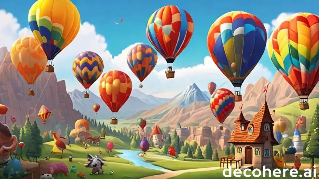 a painting of many colorful hot air balloons