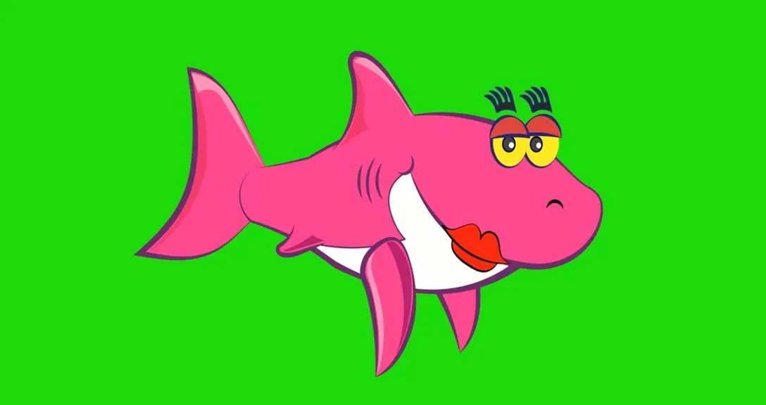 a pink shark with a green background