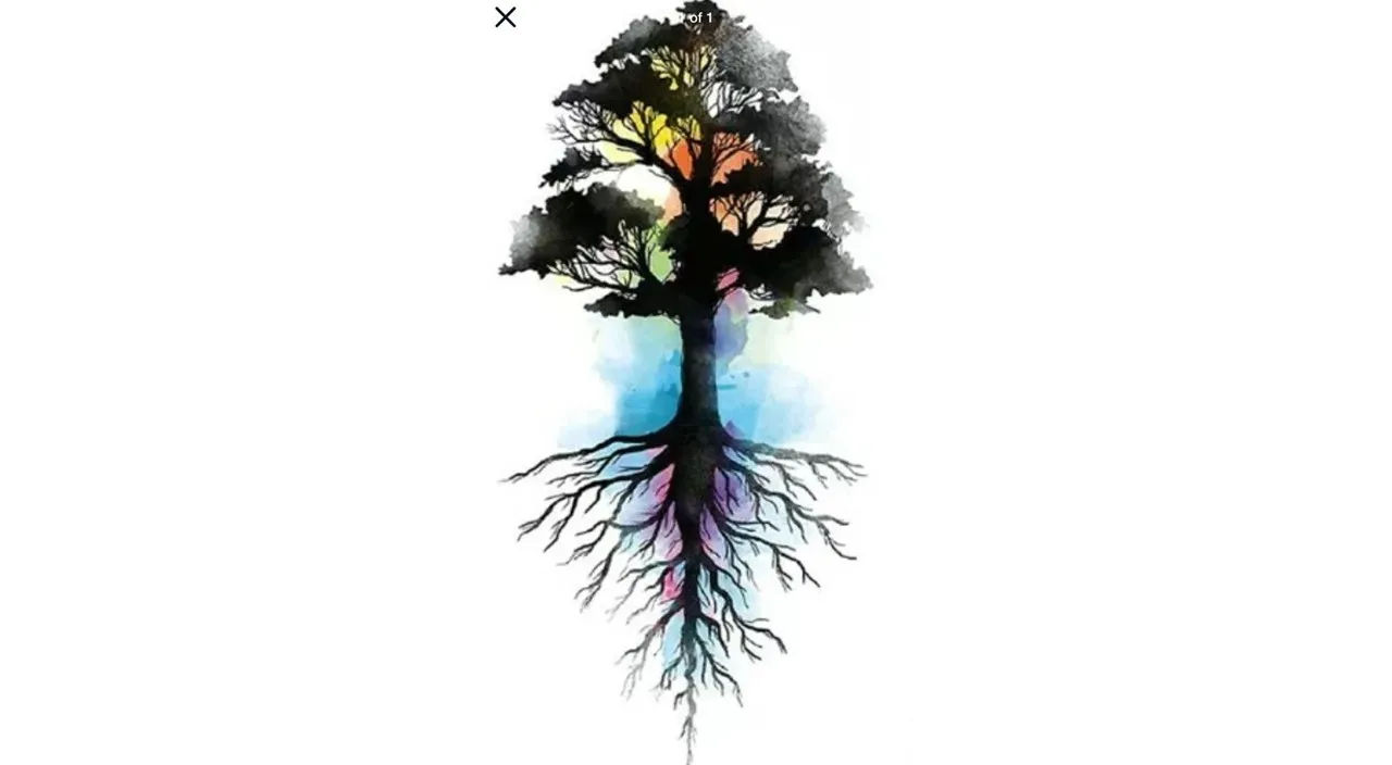 a watercolor painting of a tree with its roots exposed