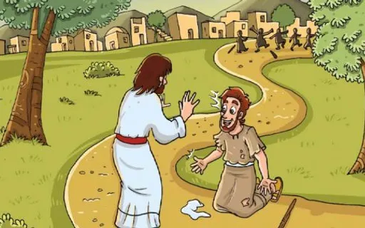 a cartoon of a man talking to a woman on a path