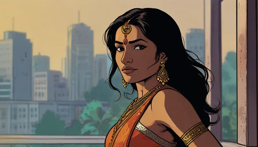 a cartoon of a woman in a sari