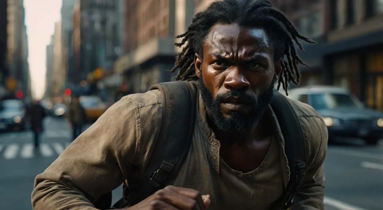 a man with dreadlocks walking down a street