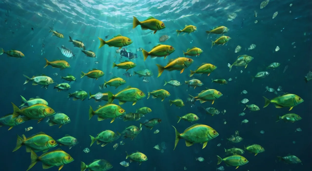 a large group of fish swimming in the ocean