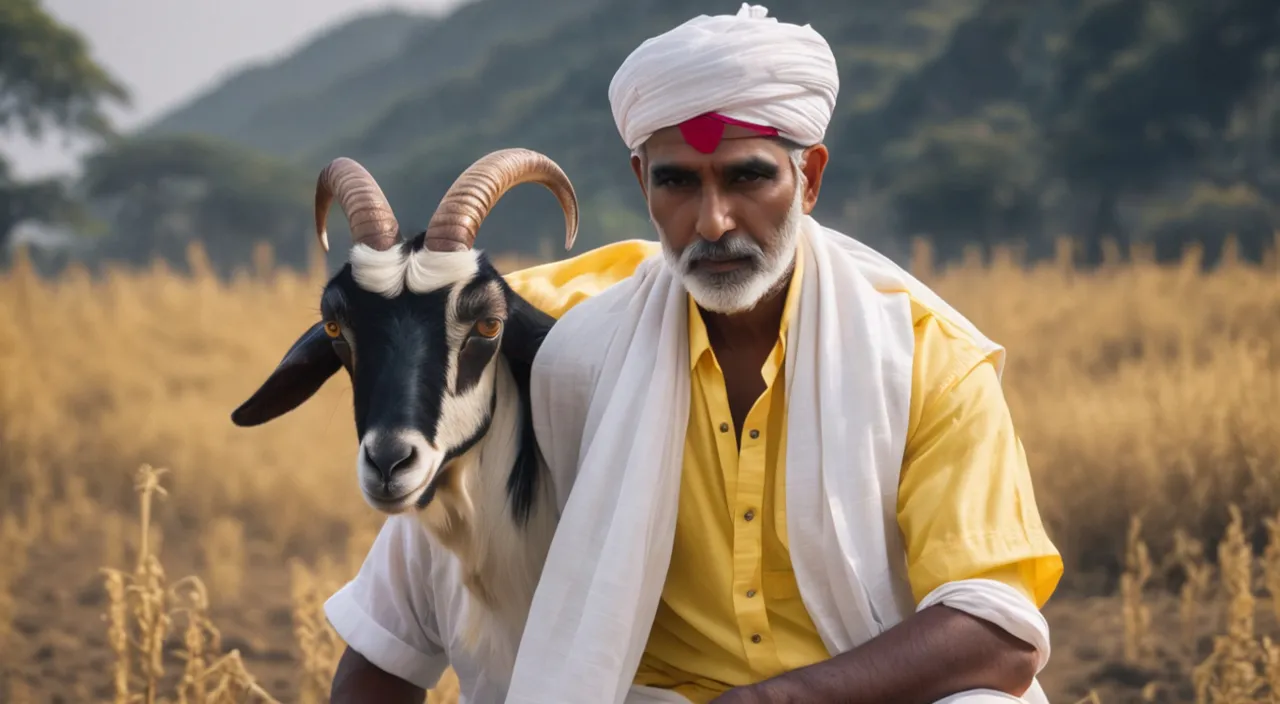 a man with a goat on his back in a field