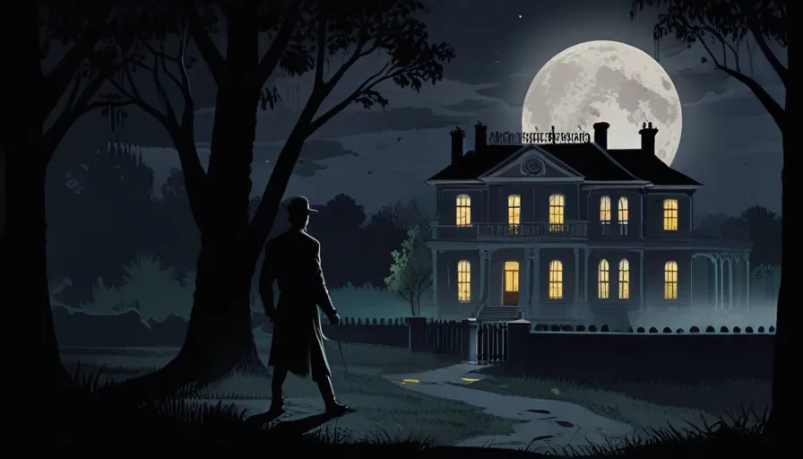 a man standing in front of a house at night