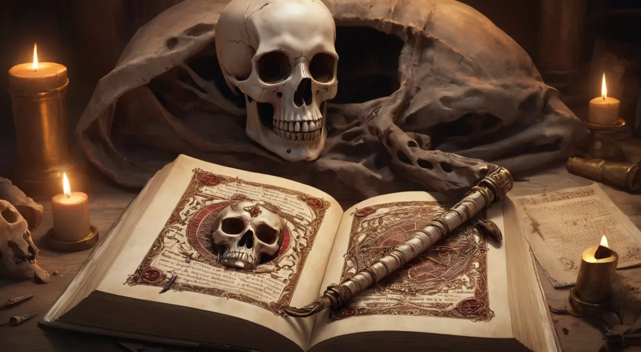 a skull sitting on top of an open book