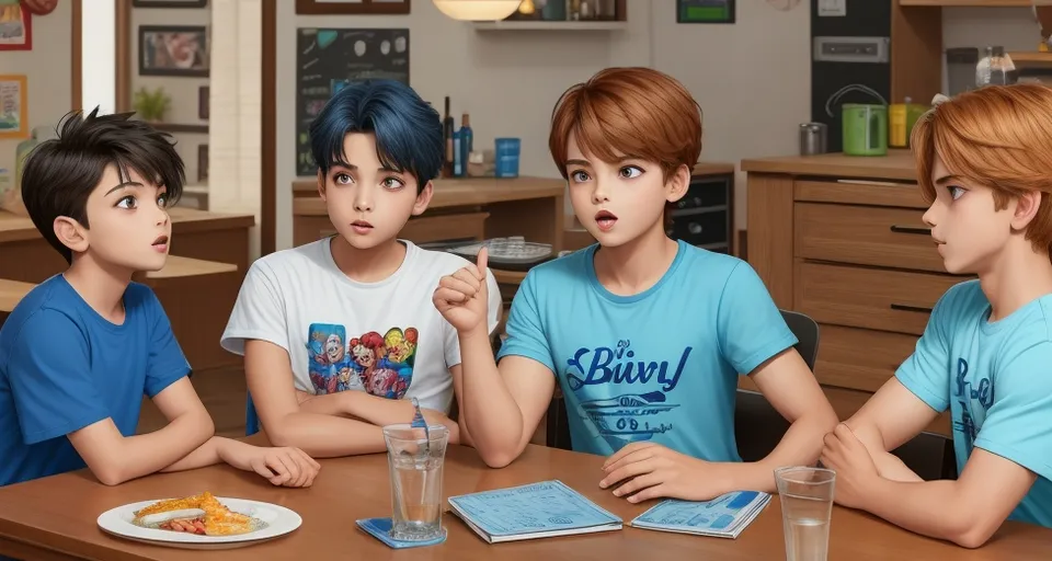 a group of young boys sitting at a table