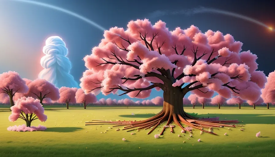 a painting of a tree with pink flowers