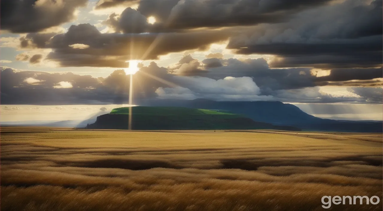 the sun shining through the clouds over a field