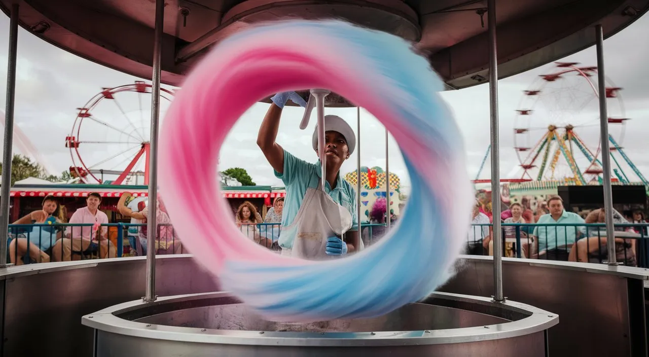 a man is spinning a colorful object on a carousel