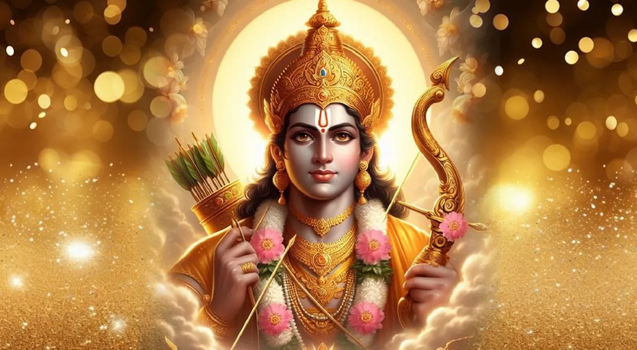 Create a god ram with golden background, 8k, size of 1920x1080, colorful
