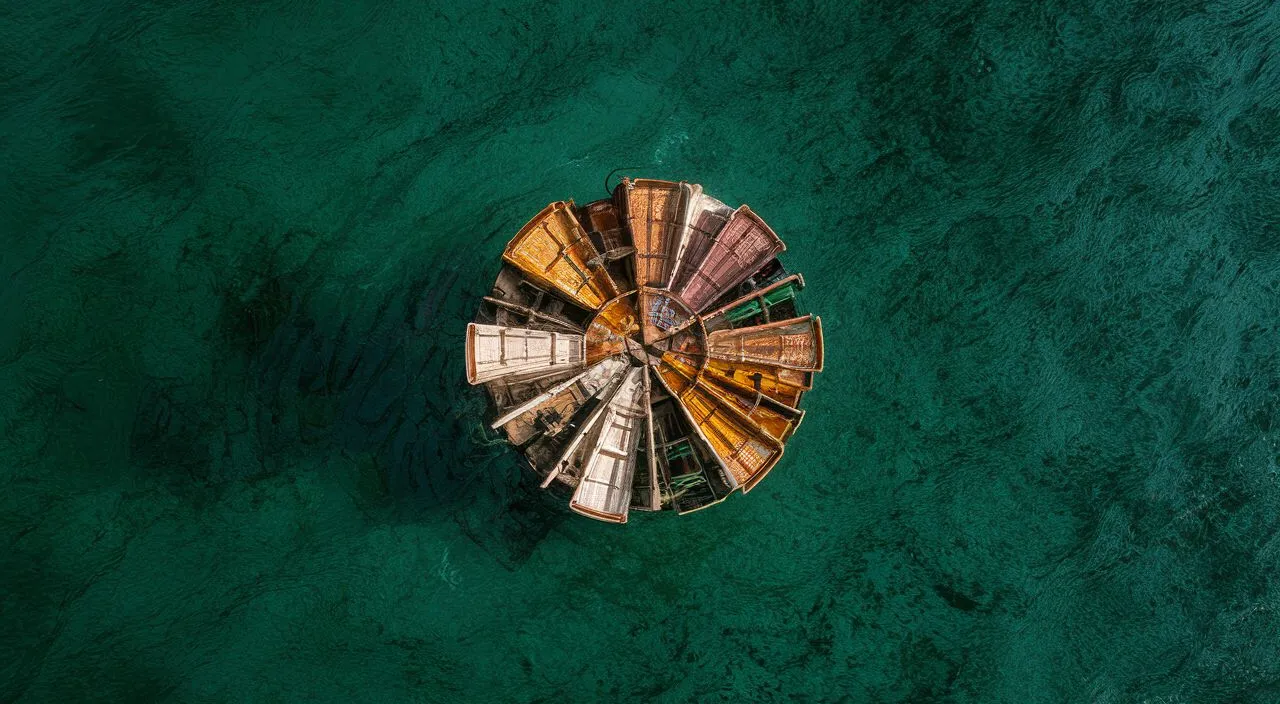 a small boat floating on top of a body of water