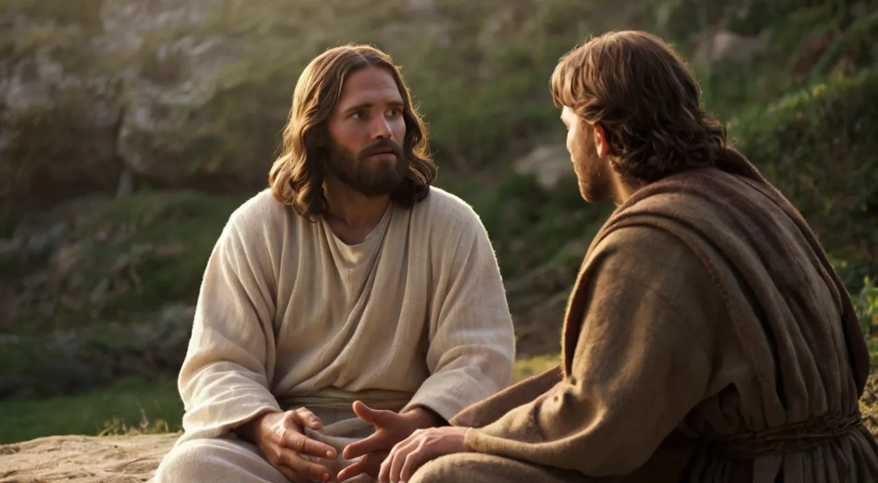 jesus talking to a man sitting on the ground