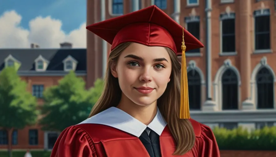 a painting of a girl in a graduation cap and gown