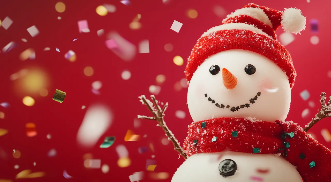 a snowman wearing a red hat and scarf