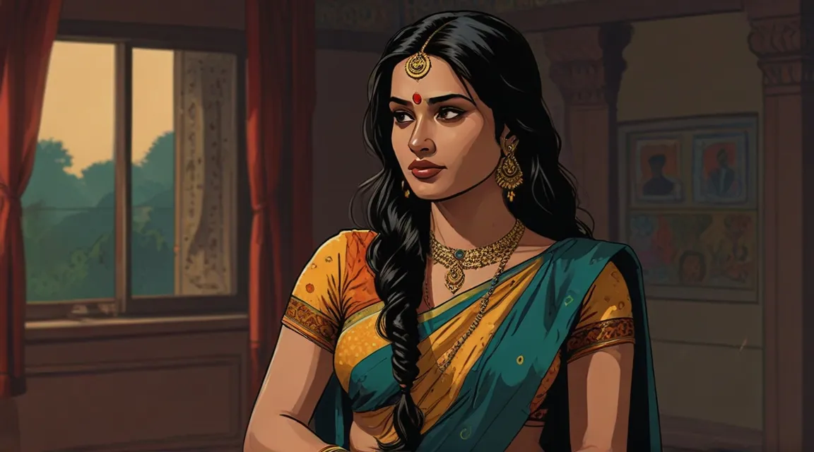 a cartoon of a woman in a sari