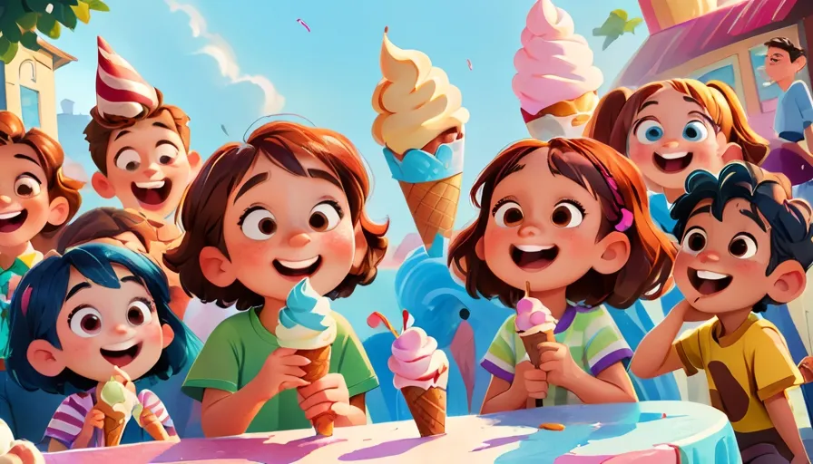 a group of children eating ice cream at a table